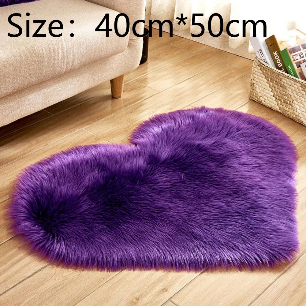 Faux Fur Area Rugs Heart Artificial Sheepskin Carpet Non Slip Floor Wool Fluffy Soft Mat Bedroom for Living Room
