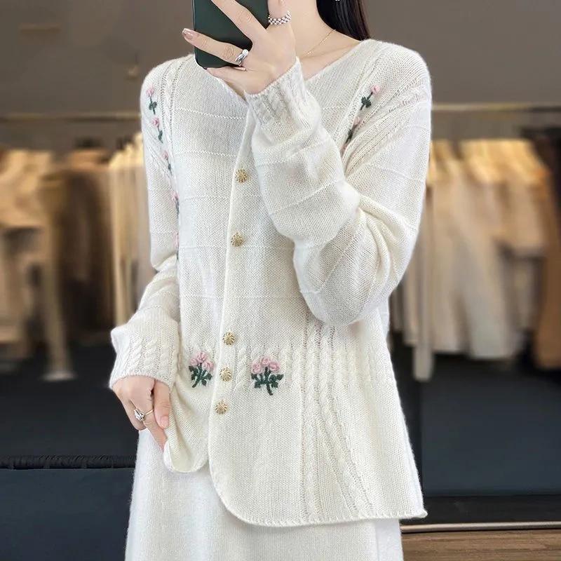 Sweaters Coat Cardigan for Women Autumn Winter Embroidered Stretch Loose Long Sleeve Knit Cardigan Sweaters Jacket