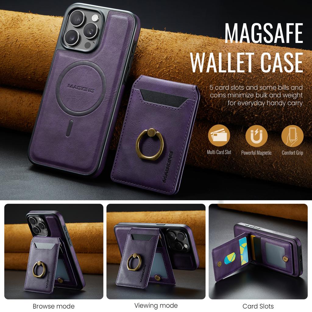 MAGKING K1 Series For iPhone 12/12 Pro Magnetic Case PC+TPU+PU Phone Cover with Card Holder Kickstand