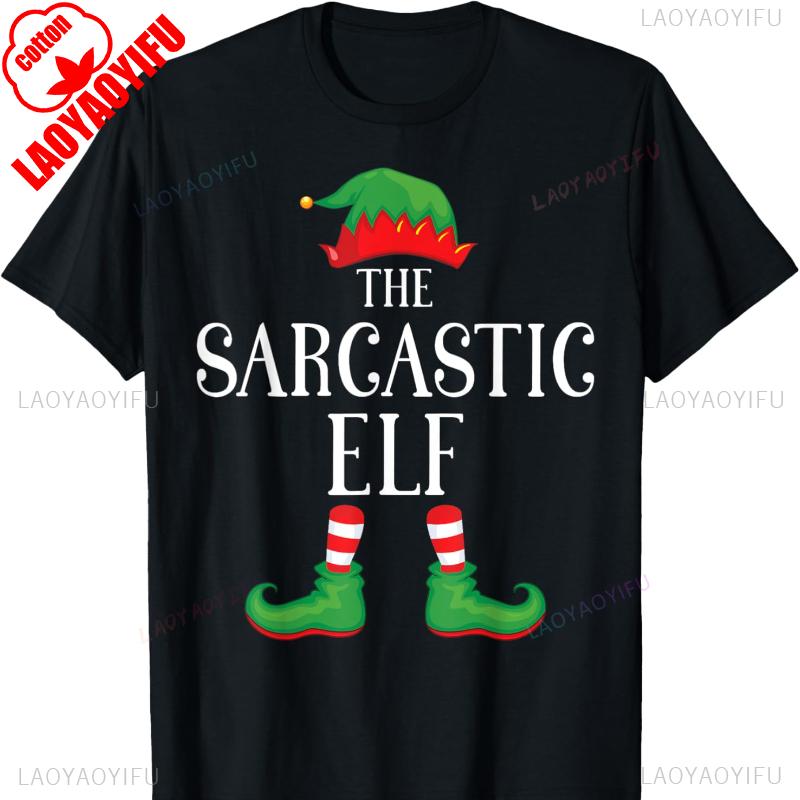 Sarcastic Elf Matching Group Xmas Funny Family Christmas TShirt Cotton Retro Street Fashion Short Sleeve Design Breathable Tee