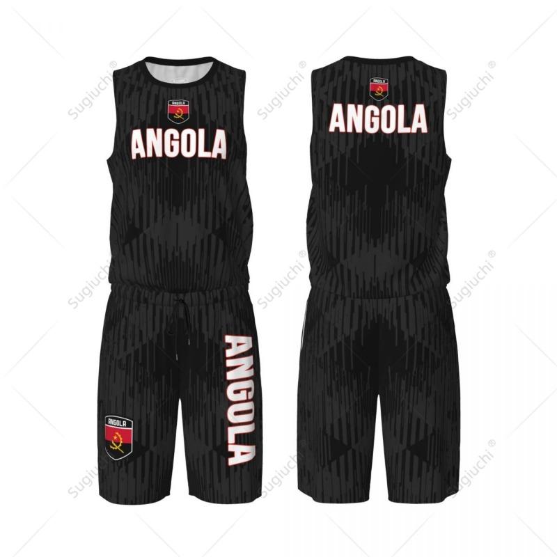 Men Angola Flag Basketball Jersey Set Mesh Shirt & Pants Sleeveless Exclusive Team-up Custom Name Nunber Unisex