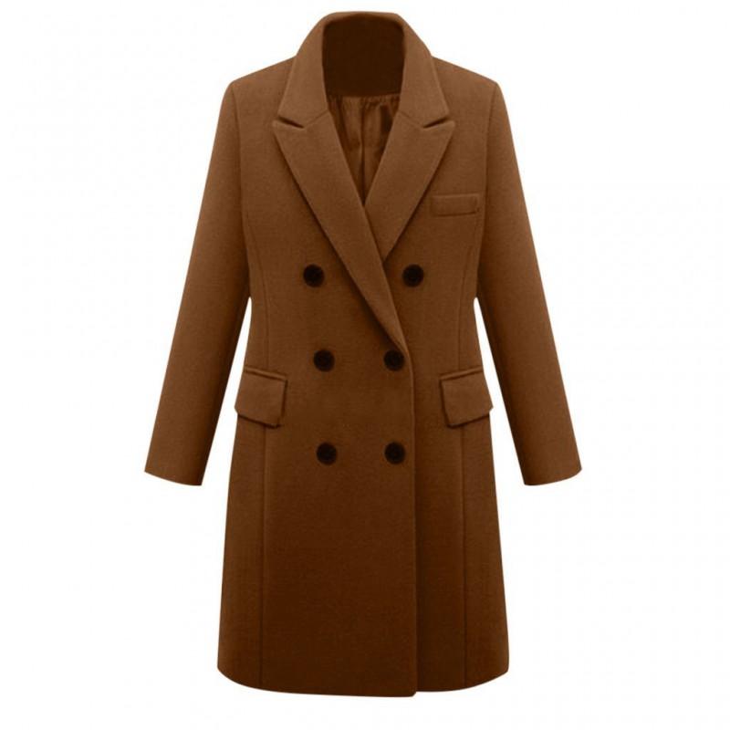 Womens Mid-Length Wool Blend Coat Double-Breasted