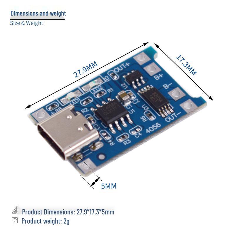 TP4056 1A Lithium Battery Charger with Type-C USB Interface & Protection