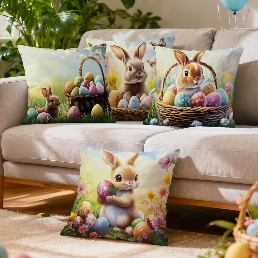 Easter Spring Flower Rabbit Cushions Pillowcase Polyester Cushion Cover Throw Pillow Pillowcover Home Car Sofa Decor