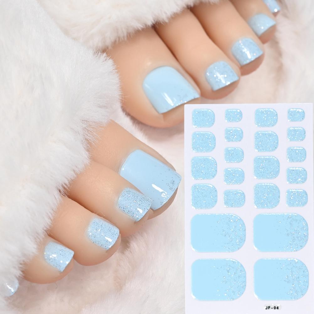 22tips Baking Free Toe Nail Sticker Wraps Solid Color Full Cover Toenail Polish Strips Summer Self Adhesive DIY Foot Decals