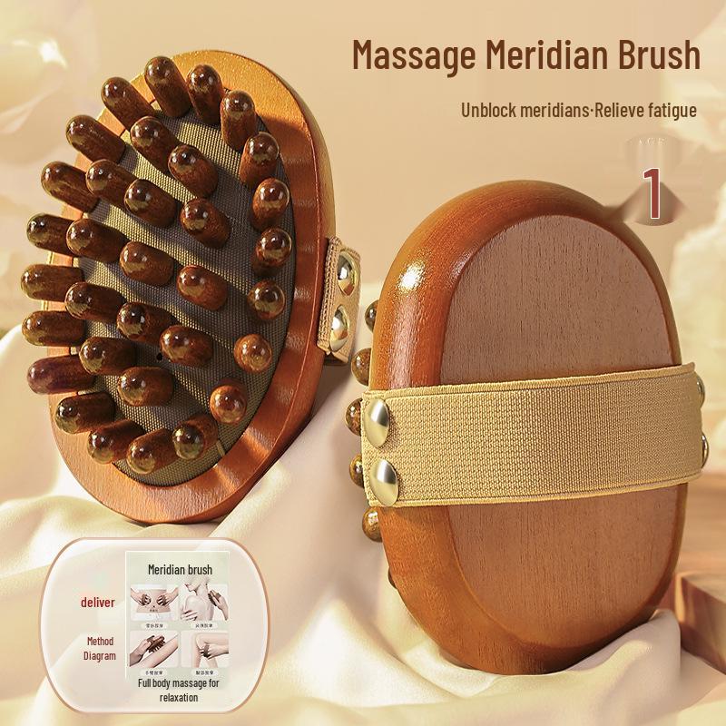 Sandalwood Air-Cushion Meridian Massage Brush for Abdominal and Liver Stimulation