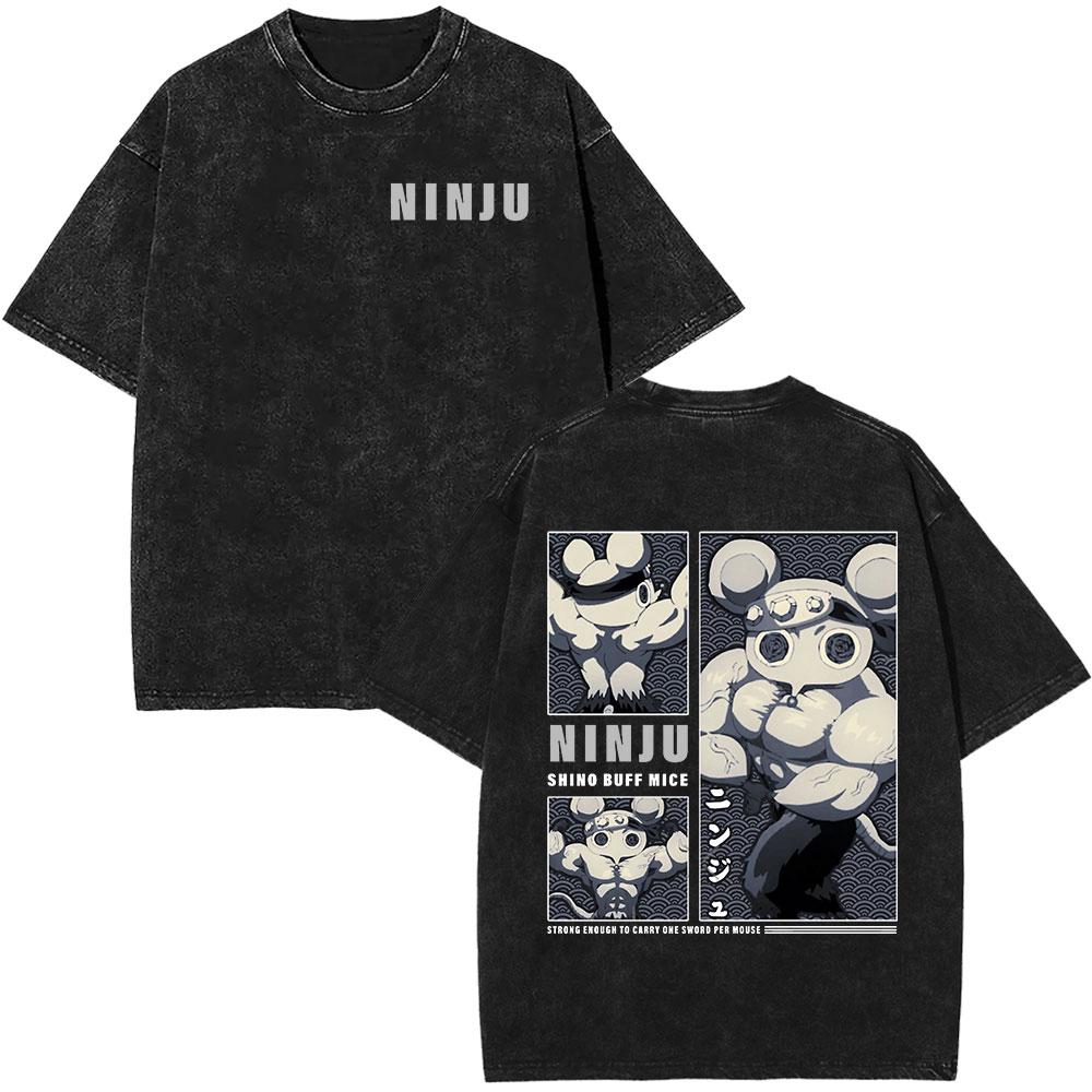 

Japanese Anime Demon Slayer Uzui Tengen Washed Tshirt Muscular Ninja Mice Muki Gym Mouse Graphic Tshirts Oversized Streetwear S