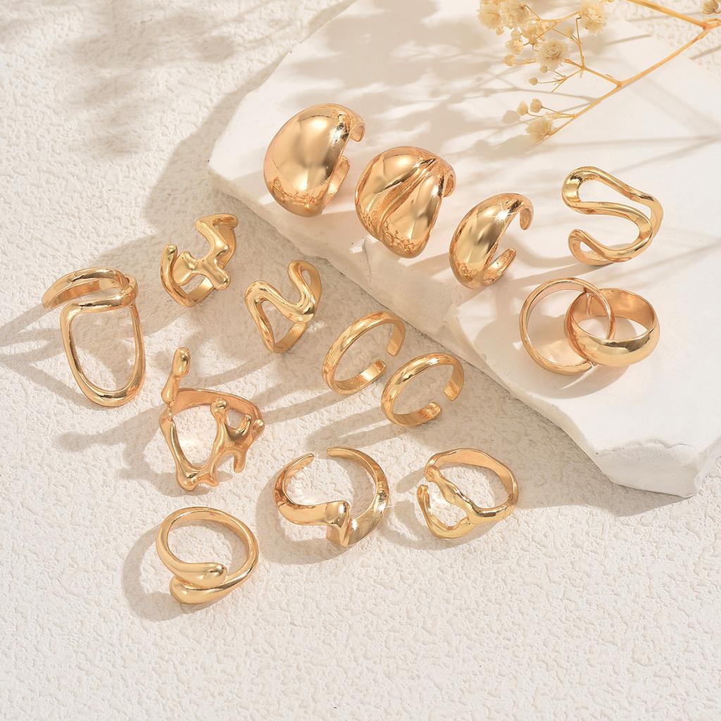 Geometric Ring Set Versatile Metal Line Winding Design Open Ring Niche High-end Women