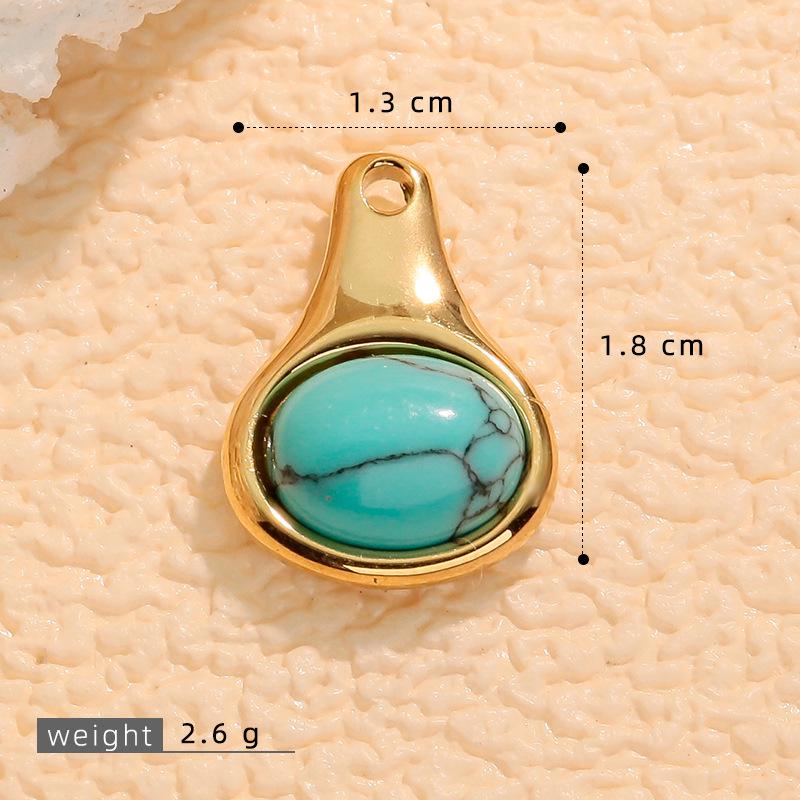 European Retro Turquoise Geometric Oval Pendant - Stainless & Titanium Steel Jewelry for Women