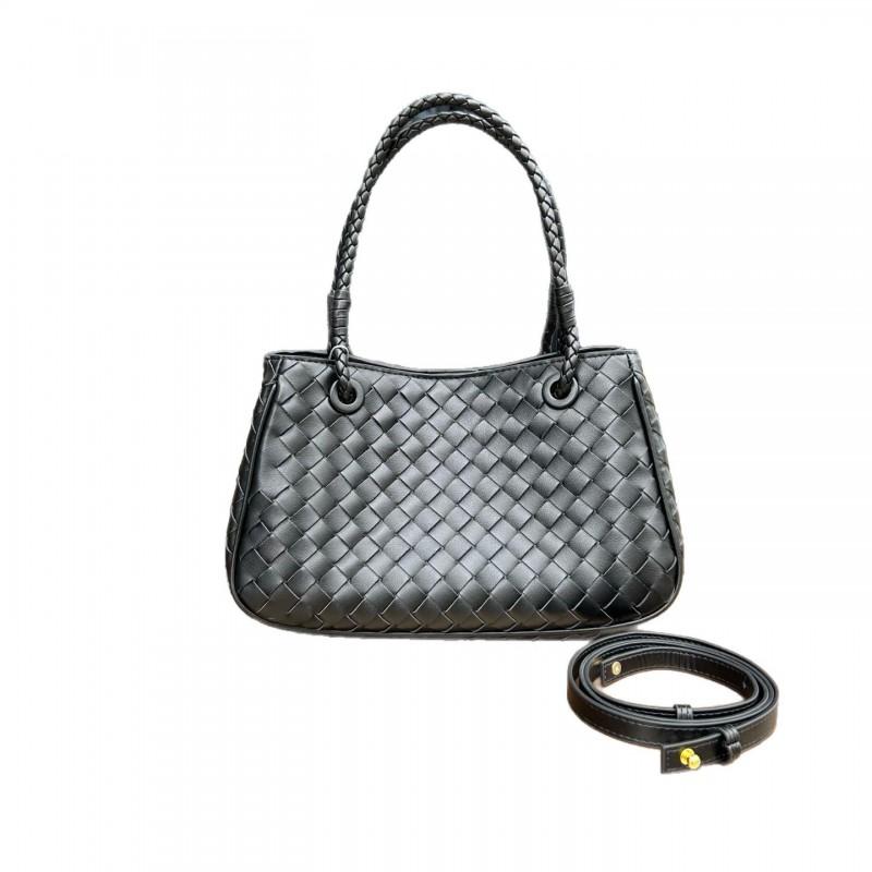 Genuine Leather Woven Shoulder Bag Women Spacious Crossbody With Magnet Medium Size Soft Structured Design