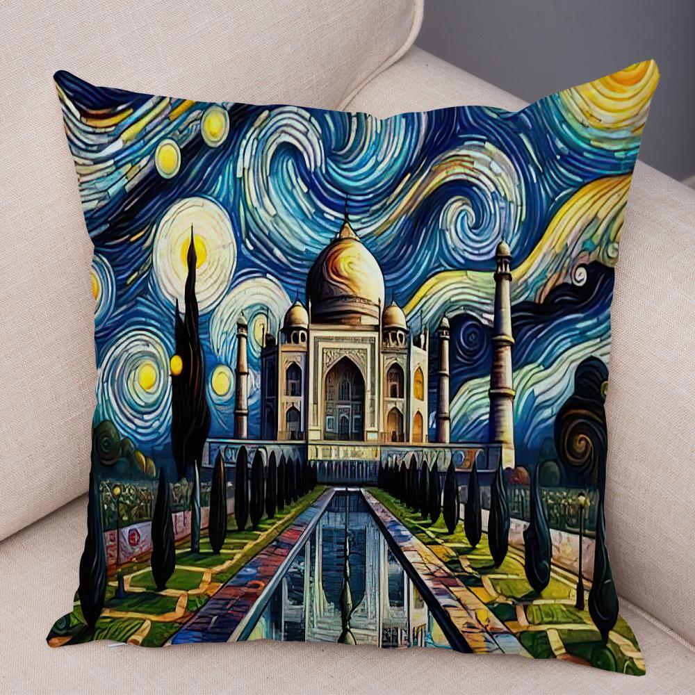 New York Paris London Rome Cushion Cover Decor Starry Sky Art Double Print Pillow Case Soft Plush Pillowcase for Sofa Home Car