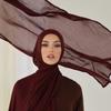 100% Viscose Double Stitches Edge Scarf Hijab Femme Solid Color Long Shawl Muslim Foulard Headscarf Pashmina