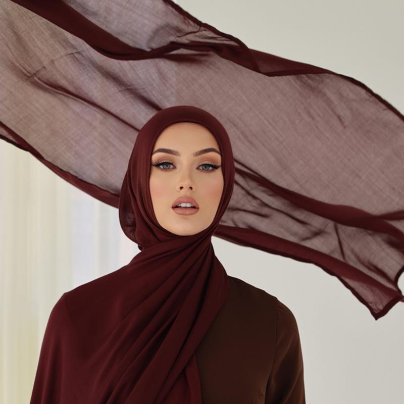 100% Viscose Double Stitches Edge Scarf Hijab Femme Solid Color Long Shawl Muslim Foulard Headscarf Pashmina