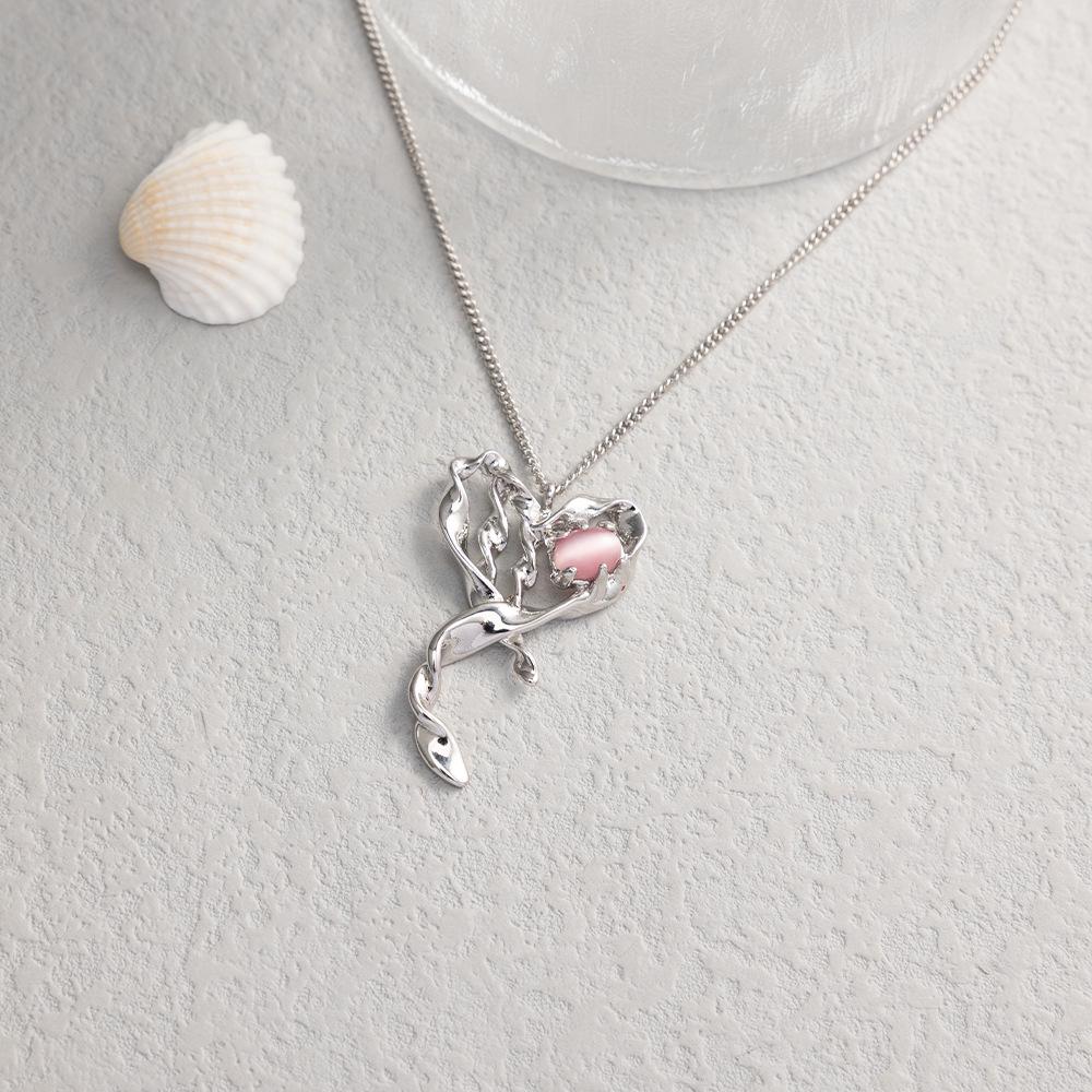 

Нишевый дизайн Розовый кошачий глаз Сердце Кулон Ожерелье - Элегантные украшения для женщин платиновый