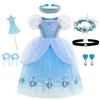 Cinderella Blue Princess Dress Girls Cosplay Theme Party Prom Gown Kids Birthday Gift Halloween Carnival Print Charm Clothing