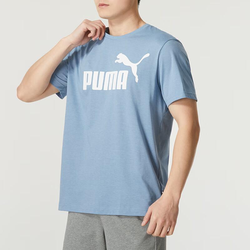 Puma Letter Print Casual Fitness Training Short Sleeve T-Shirt Men Tops Blue 675711-20