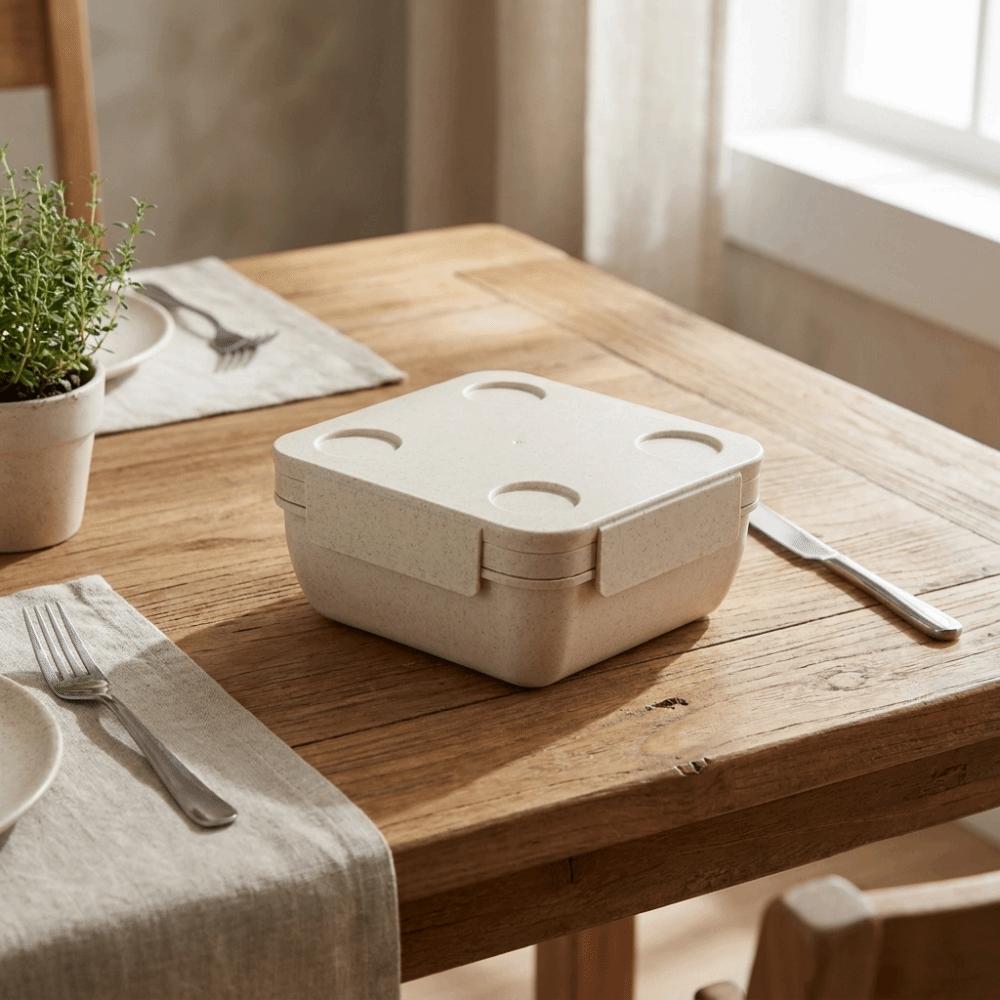 Wheat Straw Double-layer Lunch Box Food Grade 960/1250 Ml Meal Container Compartmentalized Leak-proof Lunch Container