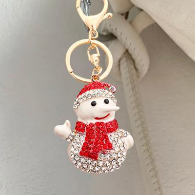 Yousheng Keychain Pendant Sparkling Rhinestones Santa Claus Design Metal Keyring Decorative Key Holder Friends Bag Decoration