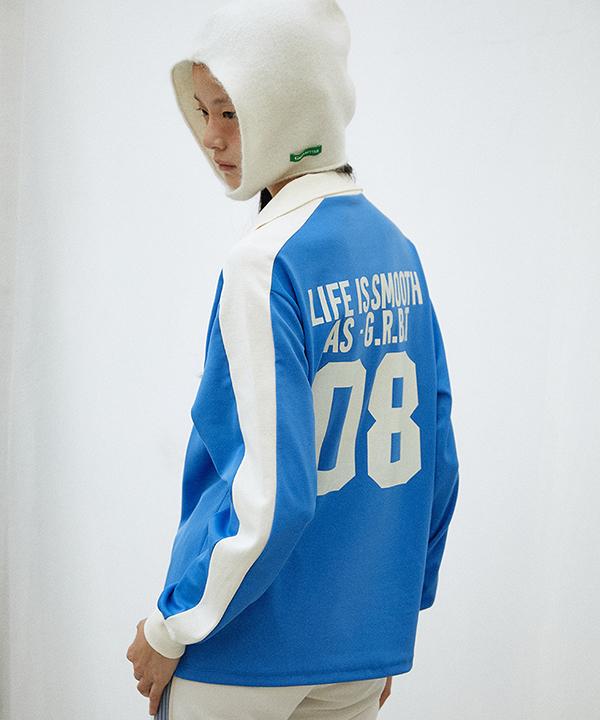 GREENBUTTER Lettering Jersey Collar Tee (Sky Blue)