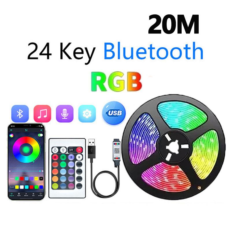 1-30M USB LED Strip Light RGB Flexible Ribbon Tape Music Sync Bluetooth APP Remote Control TV Backlight Gaming Room Party Decor