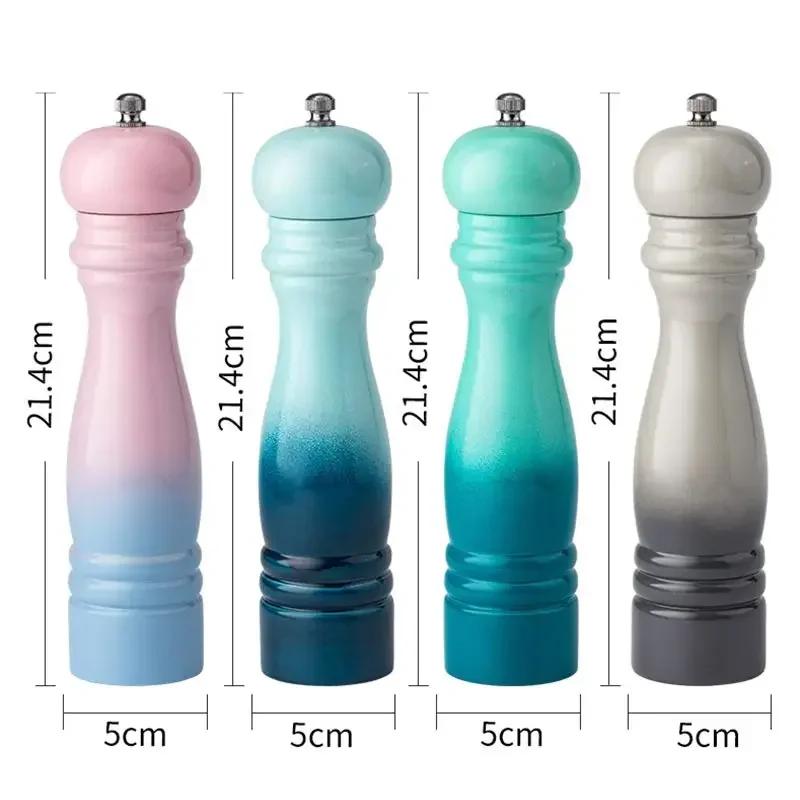 Wooden Manual Salt Pepper Grinder Set Spice Shaker Gradient Color Pepper Mill With Strong Adjustable Ceramic 6/8inch Grinder