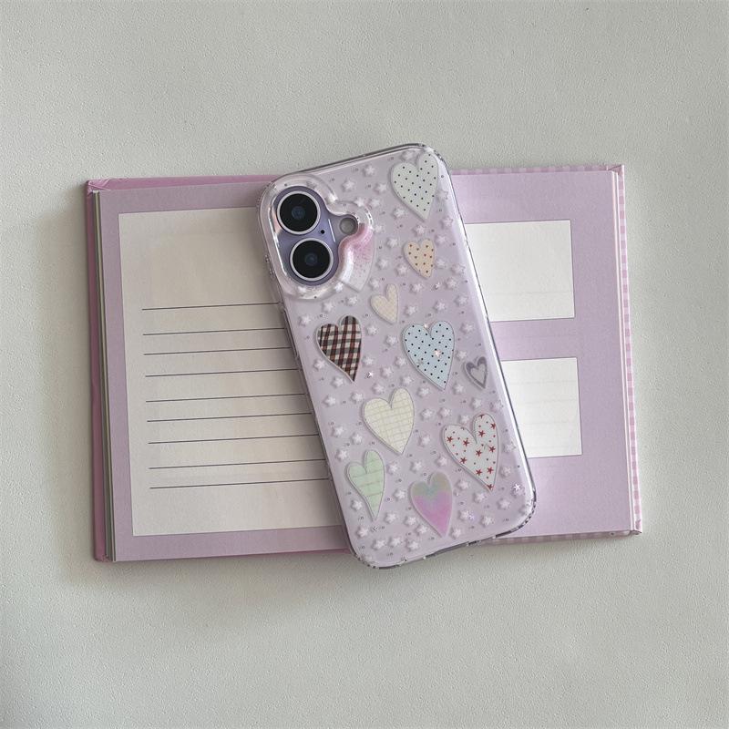 Colorful Glitter Hearts & Stars Phone Case for iPhone 17/16 Pro Max/15/14