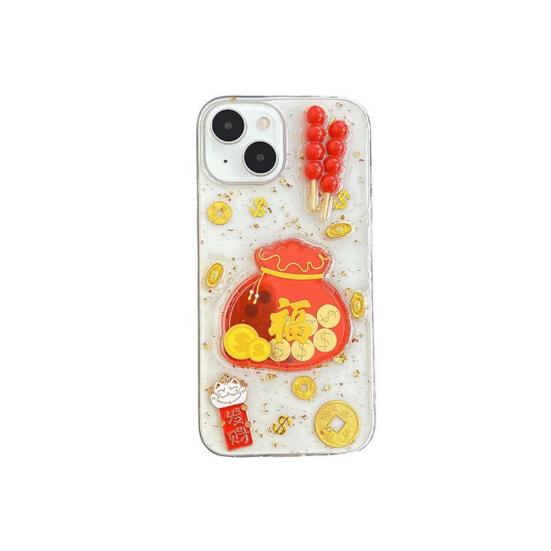 New Year Snake Phone Case for IPhone16 Lucky Bag Candied Haws for Apple 17 Gold Foil Red Packet Yuanbao