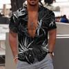 Cardigan con risvolto e bottoni a maniche corte, casual, stile hawaiano, da uomo, estivo