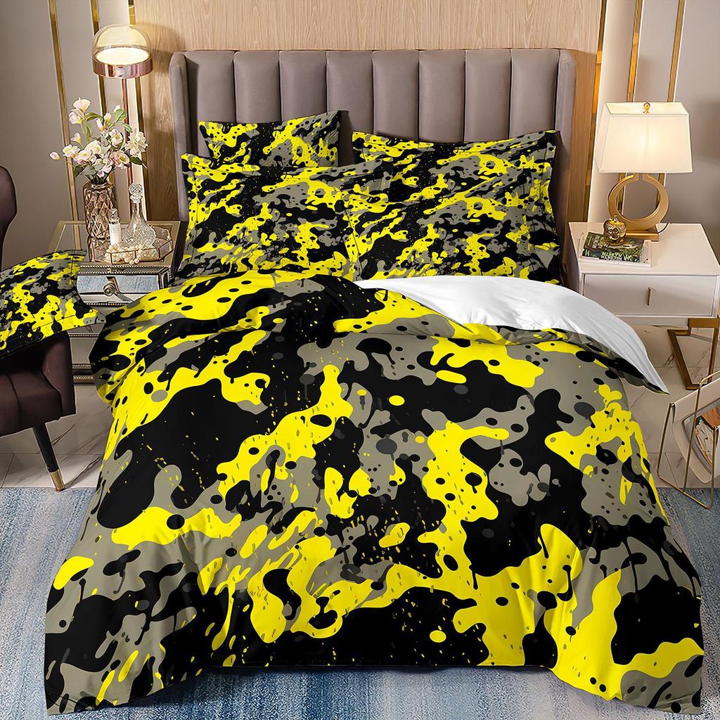 3D Three-Piece Camouflage Striped Quilt Cover Sheet Kit