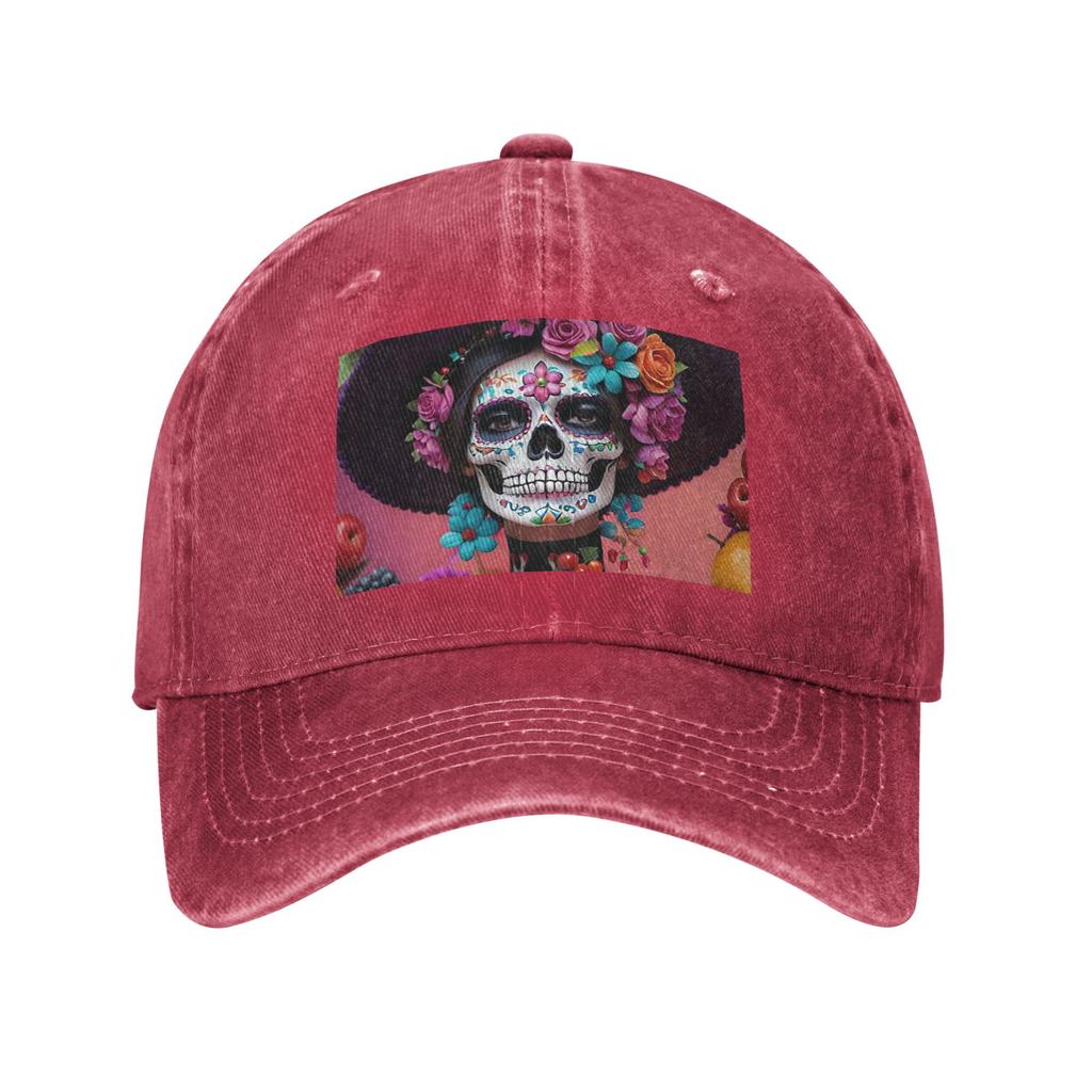 Day Of The Dead Sugar Skull Mexican Girl Baseball Caps Fashion Denim Fabric Hats Adjustable Casquette Sports Baseball Cowboy Hat