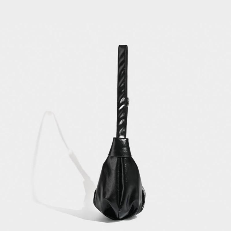 Hot Girls Pu Leather Black Underarm Bag Y2k Women Retro Dumpling Bags Purse Female Vintage Fashionable Hobos Bags Handbag New