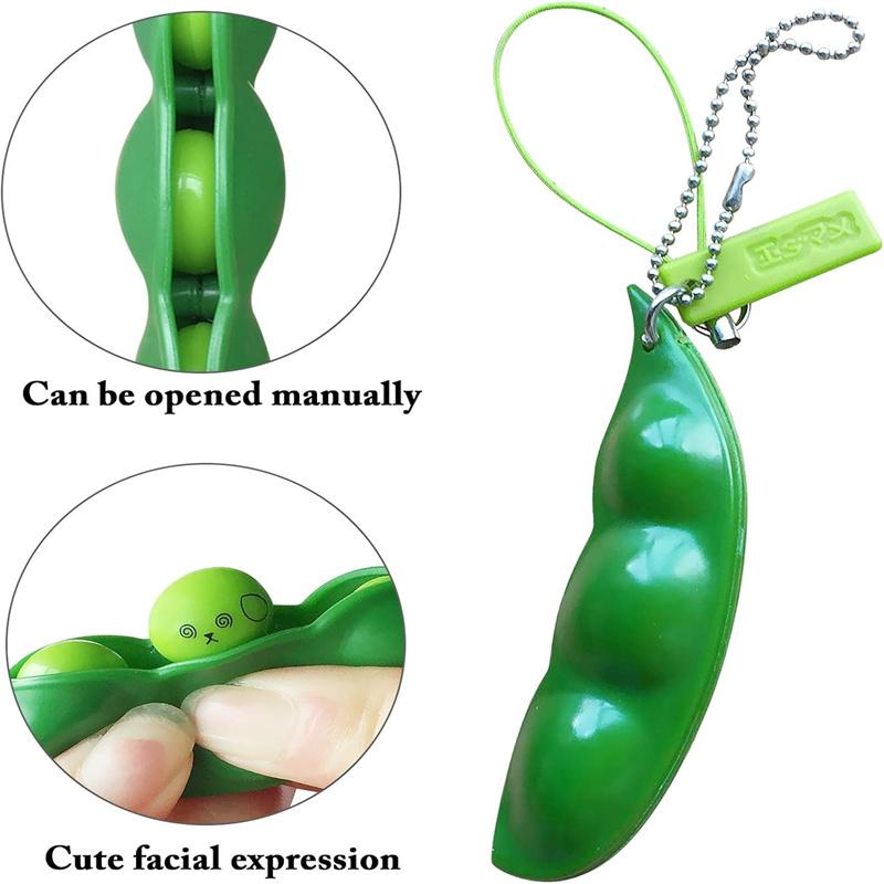 6Pcs Fidget Toy Set Squeeze Bean Soybean Stress Relieving Playful Charms Extrusion Edamame Pea Keychain for Mobile Phones Keys