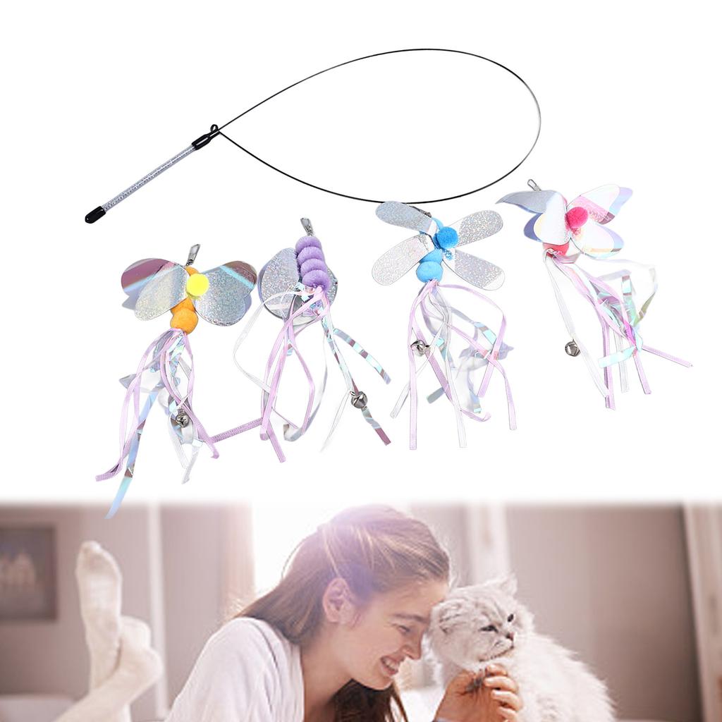 Cat Teaser Wand Toys Fun Interactive Cat Teaser Stick with 4pcs Replaceable Attachments for Indoor Cats Kittens