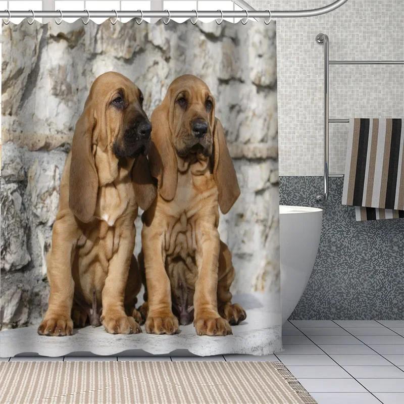 Adorable Bloodhound Puppy Shower Curtain, Waterproof Fabric With Hooks, Multiple Sizes Unique Pet Design For Bathroom Decor