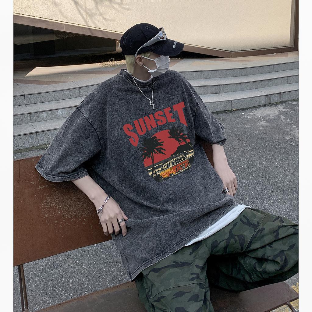 S-5XL 280gsm 100% Cotton Vintage Acid Wash T-Shirt Streetwear Brief Punk Tops T Shirts