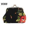 Durable Coin Holder Floral Canvas Small Purse for Women, Vintage Kiss-lock Pastoral Ethnic Style Bag Change Wallet, Mini Cash Pouch Credit Card,