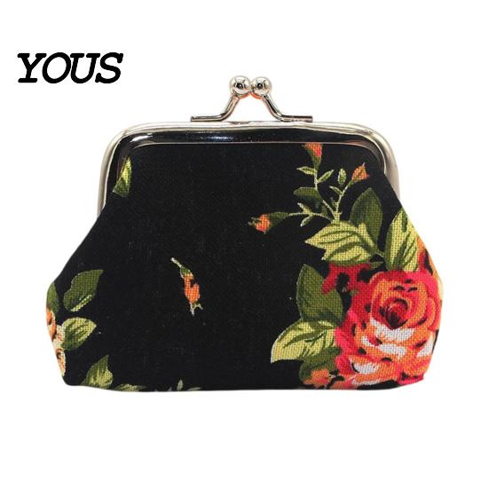 Durable Coin Holder Floral Canvas Small Purse for Women, Vintage Kiss-lock Pastoral Ethnic Style Bag Change Wallet, Mini Cash Pouch Credit Card,