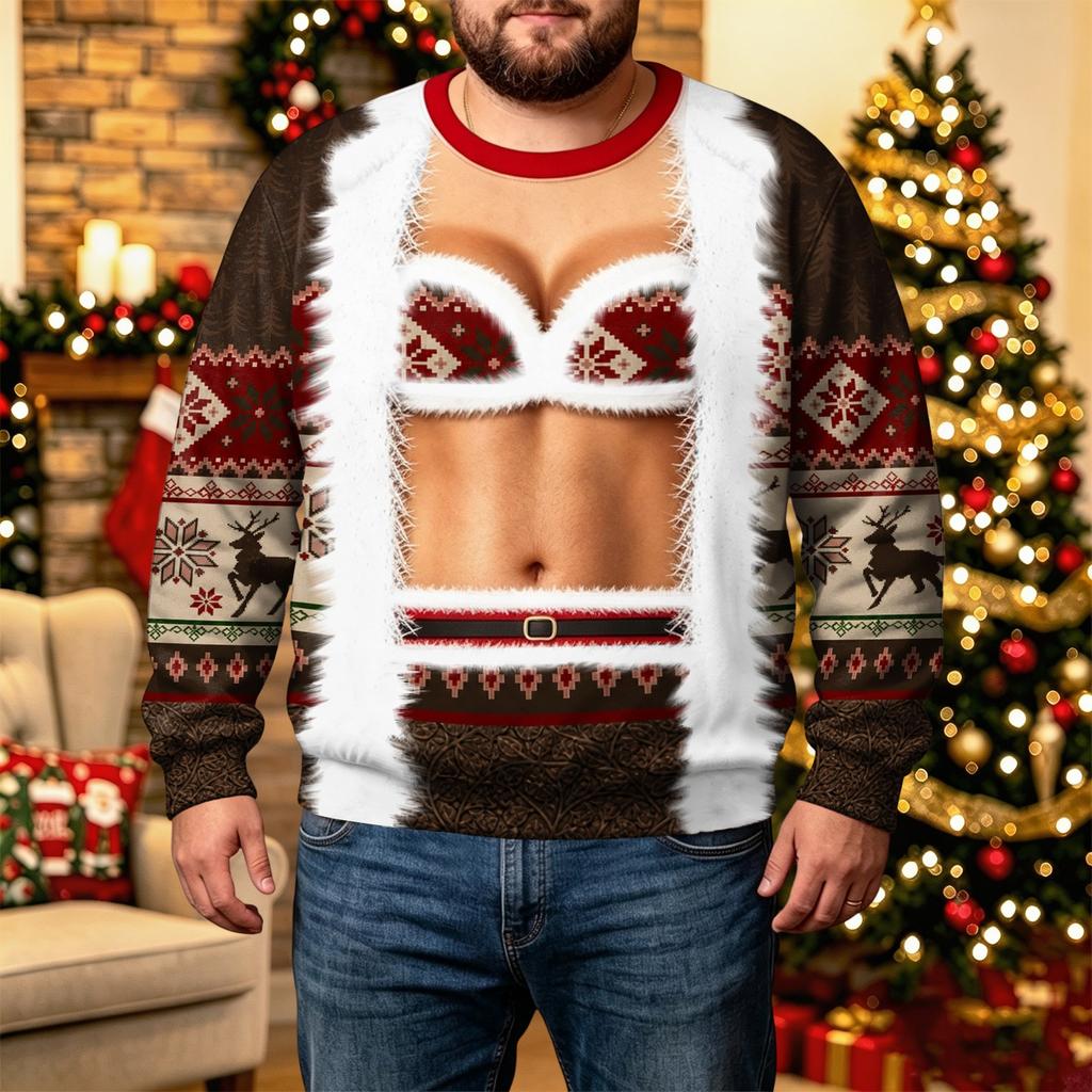 Men's Christmas Crewneck Sweatshirt, No Hood Casual Pullover for Holiday Winter Wear