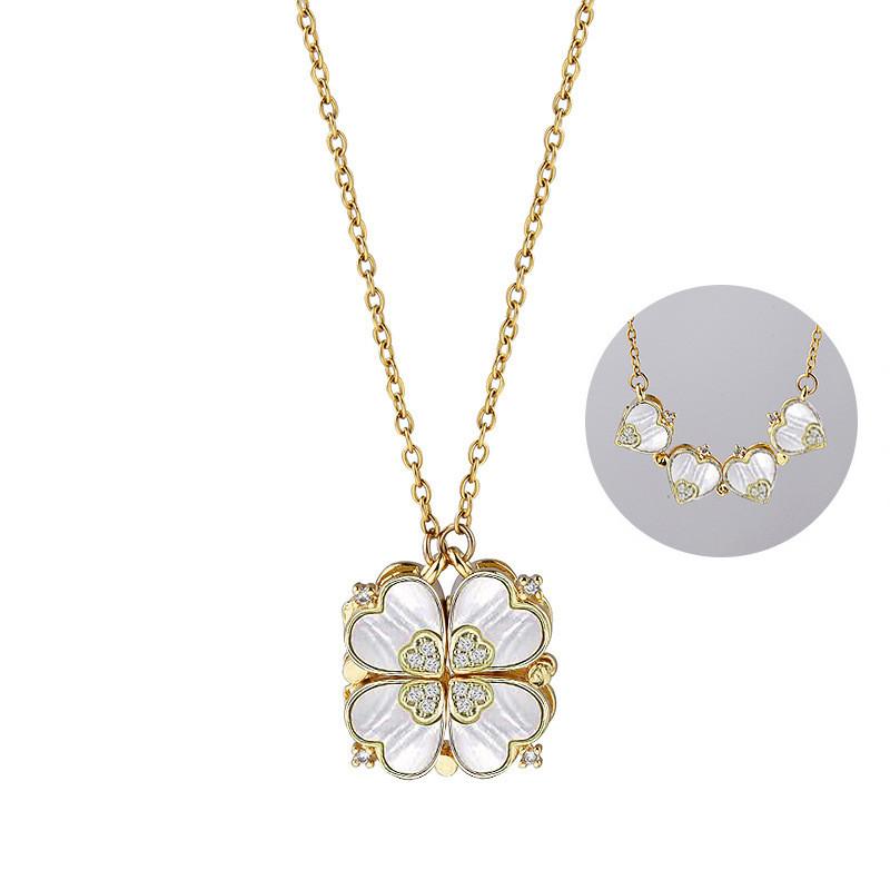 Elegant Titanium Steel Four Leaf Clover Heart Necklace For Women Short Luxurious Design Locking Chain Collar