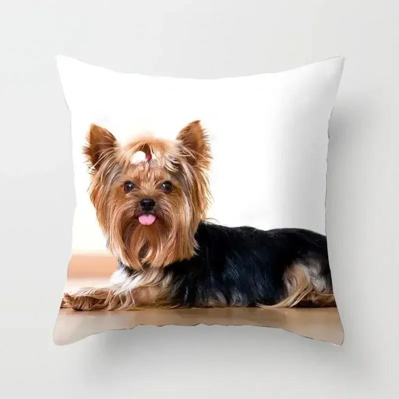 Cute Dog Print Pillowcase Bedroom Sofa Waist Cushion Cover Yorkshire Bichon Yorkshire Decoration Car Decorative Cushion