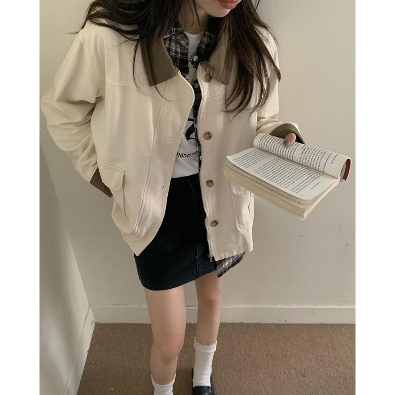 New Spring and Autumn Retro Splicing Korean Style Loose Jacket Women's Long Sleeve Top