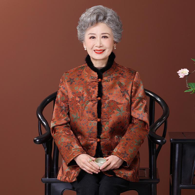 New Chinese Style Plus Size Velvet Jacket for Elderly Women – Thick Winter Wear for Grandma