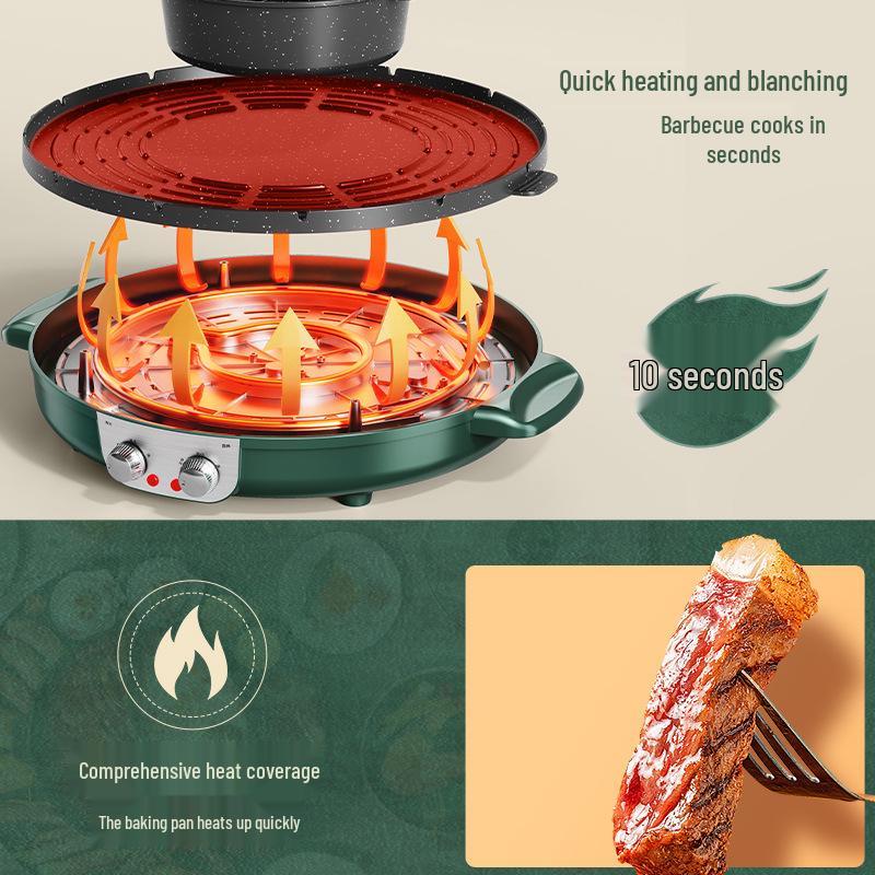 Korean Style Non-Stick Multifunctional Hot Pot and Smokeless Grill Combo