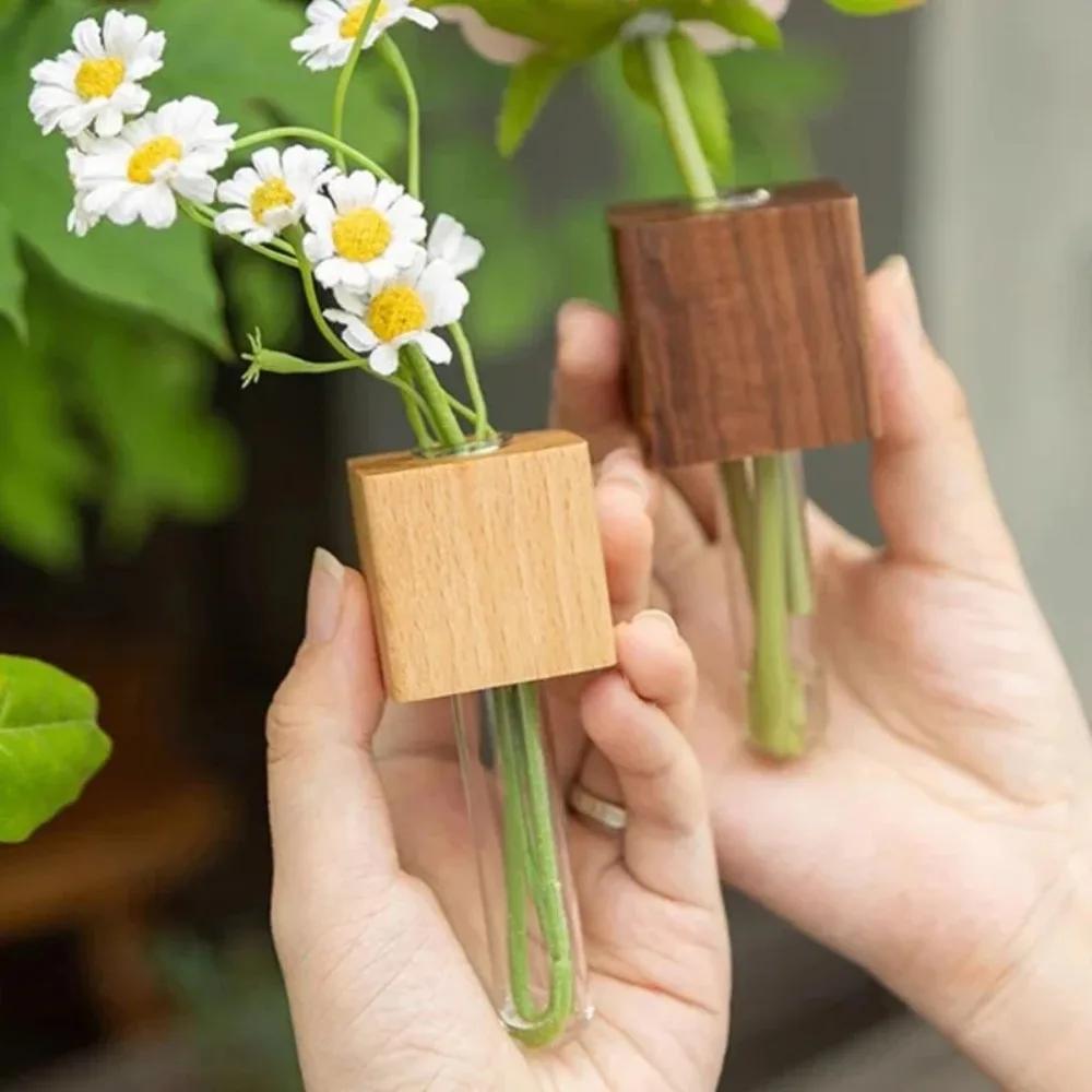 1 st Trä Magnetisk Provrörsvas Kylskåpsmagnet DIY Blomsterarrangemang Simuleringsblomma Vas Hem Kök Dekoration