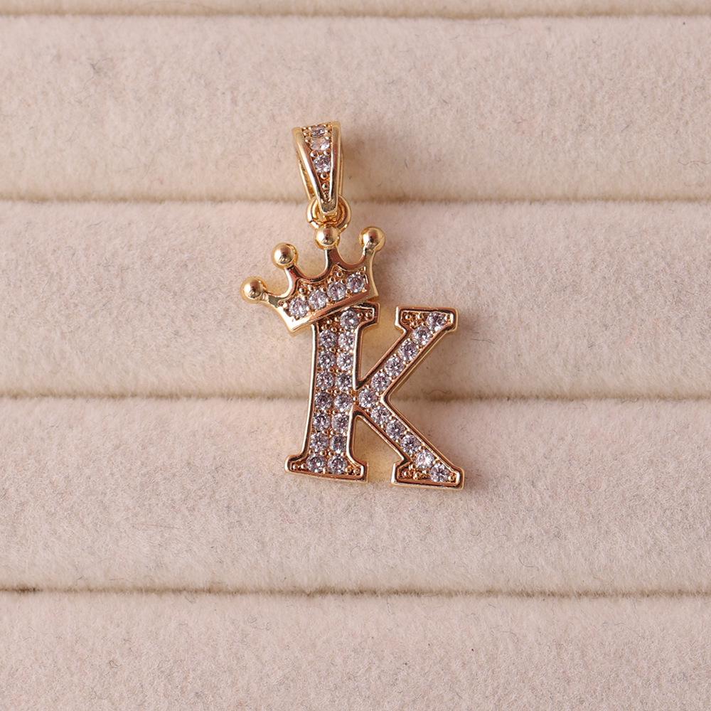 Gold-Plated Crown Rhinestone Letter Pendant Necklace