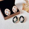 Vintage Medieval Luxury Rhinestone Oval Stud Earrings for Women New Retro Black and White Geometric Pearl Earrings Party Jewelry