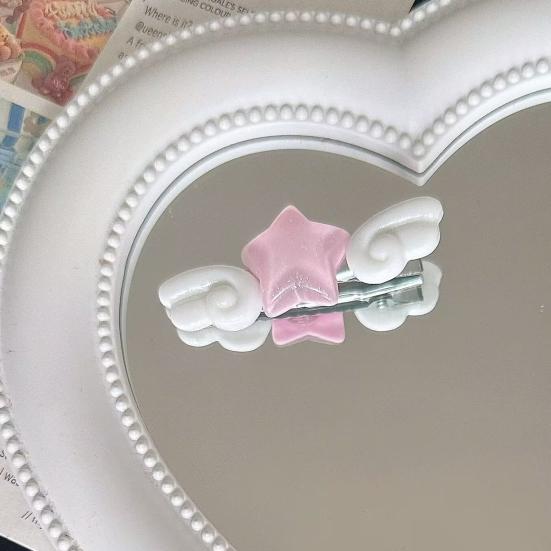 2Pcs Girl Hairpins Sparkling Ice Glitter Design Stars Angel Wings Decor Decorative Bang Hair Clips Hair Accessories