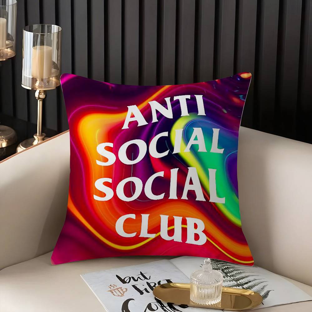 A-Anti Social S-Social Club Pillow Case Home Dorm Chair Back Short Plush Double-Sided Printing Office Nap Time Cushion Cover