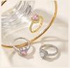 Heart Ring Adjustable for Women Zircon Love Shaped Open Ring Silver Color Romantic Promise Jewelry Gift