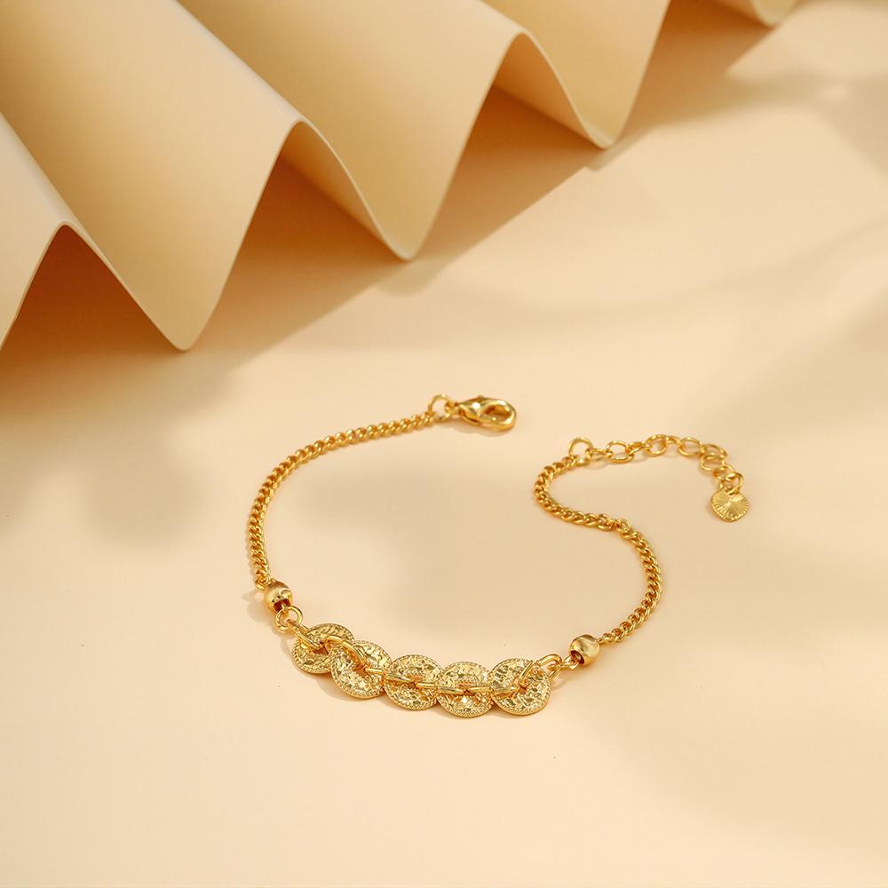 

National Style Super Flash Gold Copper Coin Bracelet Trendy Light Luxury Niche Bracelet Lucky Adjustable Exquisite Jewelry